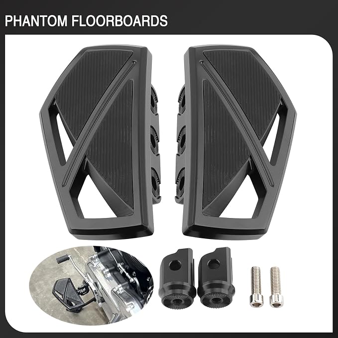 Motorcycle Floorboards Phantom Front Foot Pegs Footrest for Harley Softail 2018-2024 Fat Boy Street Bob Low Rider Sport Glide Slim Fatbob Breakout 114 (Black)
