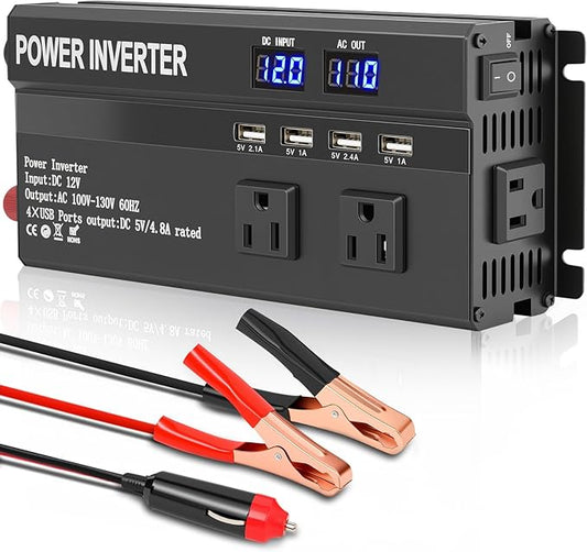 ALSO GO 1200W Power Inverter, 12v to 110V AC Car Inverter with Fast Charging 2.4A USB and 3 AC Outlets Ideal for Road Trips, Camping, RV, Truck, Solar, and Vehicle Power Needs