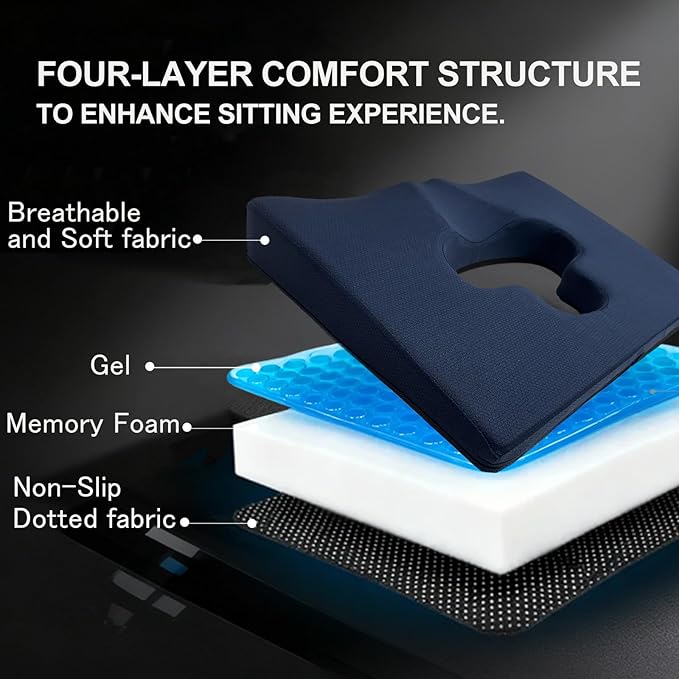 Gel Wheelchair Seat Cushion,Bed Sore Cushions for Butt,Office Chair Pressure Sore Cushion,Hemorrhoid Pillow,Memory Foam Pillow for Bed,Sciatica,Coccyx,Pressure Ulcer Pain Relief(Set Blue)