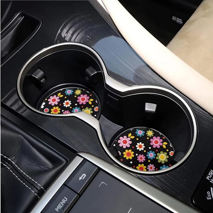 BIGCARJOB 15 Pcs Stylish Daisy Car Interior Sets for Women Car Seat Cover Vehicle Bucket Seat Cover Full Set Trash Can Car Seat Headrest Pillow Cover Seat Belt Pads
