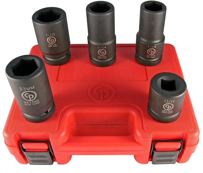 Chicago Pneumatic SS8205WS - 1 Inch Square Drive, Wheel Service SAE & Metric, 6 Point, Impact Socket Set (5 PCS)