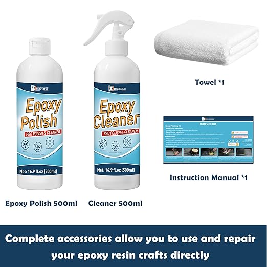 Resin Polishing Kit, Removes Scratches & Scuffs Epoxy Polish 16oz and Cleaner 16oz, for Epoxy, Metal, Jewelry