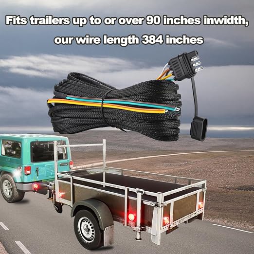 32FT Trailer Wiring Harness Kit, 4 Pin 5 Wire Trailer Wiring Harness, Boat Trailer Wiring Harness, 5 Wire 4 Pin Flat Trailer Connector, for Connection of Tail Lights, Brake Lights and Turn Signals