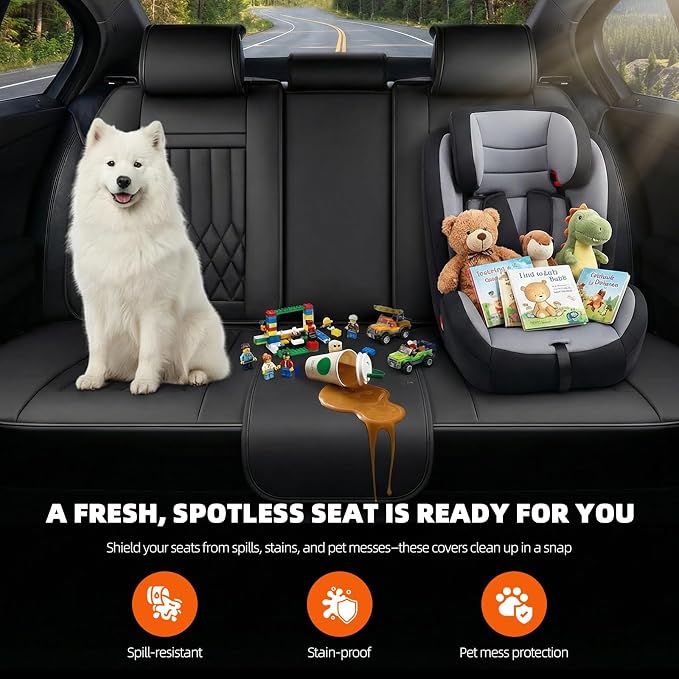 Car Seat Covers Leather Full Set Universal 5-Seater Waterproof Breathable Nappa, Compatible with Honda Civic, Toyota Camry Corolla, Nissan Rogue Sentra, Fit for Front Rear Seats Most Sedans SUV