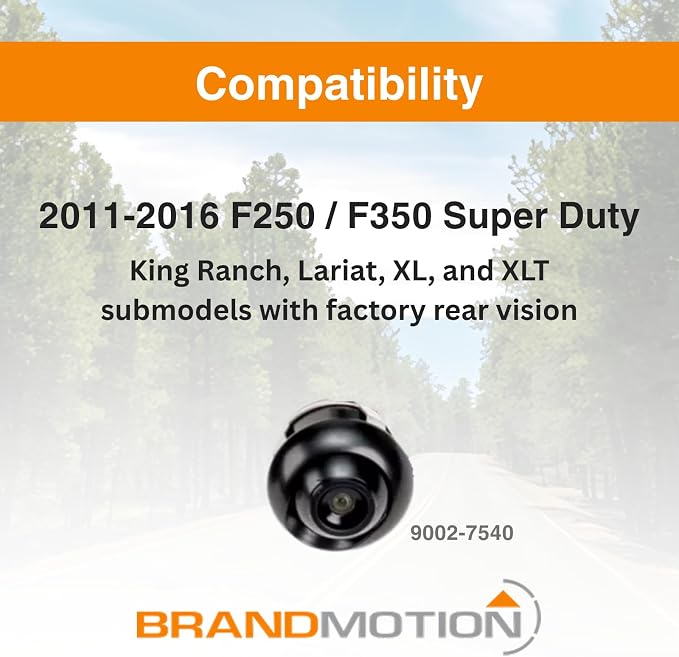 Brandmotion 9002-7540 Factory Tailgate Harness with Bullet Camera | Fits 2011-2016 F250 F350 Super Duty | Waterproof Case | Color Image with Automatic White Balance | Rear View Camera