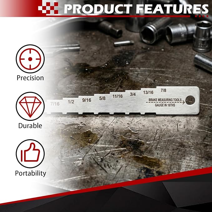 Pocket Tech Gauge 16ths Brake Measuring Gauge, Stainless Steel, Laser Cut and Engraved