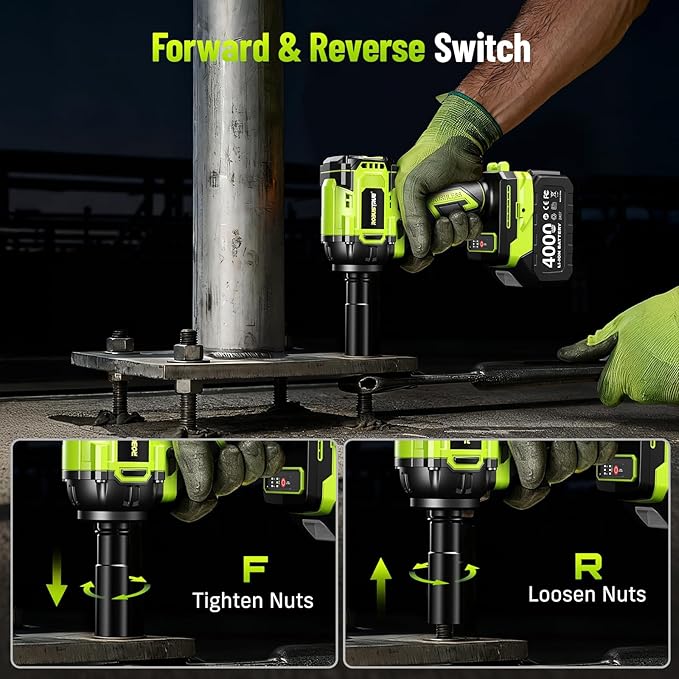 Robustrue Cordless Impact Wrench, 590Ft-lbs (800N.m) Brushless 1/2 inch, 2800RPM High Torque Impact Gun, 2x 4.0Ah Battery, Charger, 4 Sockets, Electric Impact Wrench for Car Home