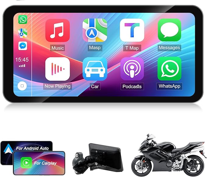 Motorcycle CarPlay Screen with Wireless Apple CarPlay Android Auto,6.25 Inch Waterproof Touch Screen, GPS Navigation for Motorbike Supports GPS Navigation/Mirror Link/Bluetooth Transmission