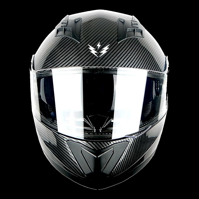 1Storm New Motorcycle Bike Modular Full Face Helmet Dual Visor with Rechargeable LED Tail Light: Modular901 Carbon Fiber Black