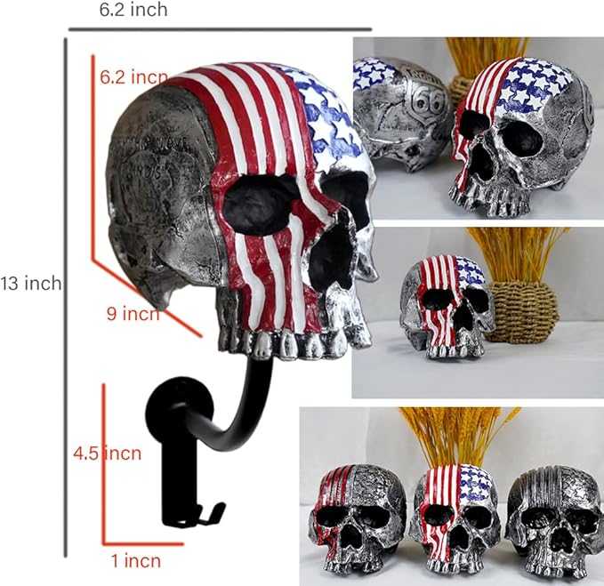 Motorcycle Accessories Helmet Holder Wall Mount, Skull Motorcycle Helmet Rack with 2 Hooks Hanger for Coats, Caps, Sports Equipment