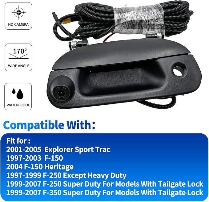 Rear View Backup Tailgate Handle Camera Compatible with Ford F150 1997-2003,F250 F350 F450 F550 1999-2007,Explorer 2001-2005,Lobo 2001-2003