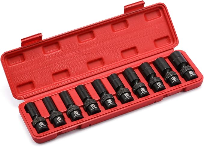 MIXPOWER 10-piece 3/8" Drive Deep Universal Impact Socket Set, 6 Point, Metric, 10-19 mm, Swivel Socket with Flexible Wobble, CR-MO Impact Grade…