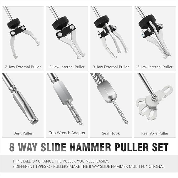 DNA MOTORING 8-Way Slide Hammer Dent Puller Set Auto Body Repair Tool Kit For Most Front-wheel Drive Hubs Rear Axle Shafts, with Carrying Case, TOOLS-00294