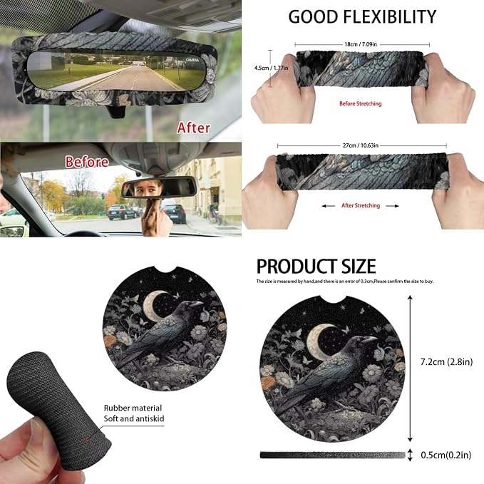 Moon Raven 15 PCS Car Seat Cover Set, with Steering Wheel Seat Belt Cover Rear View Mirror Cover Coaster Trash Cans Keychain Universal Fit