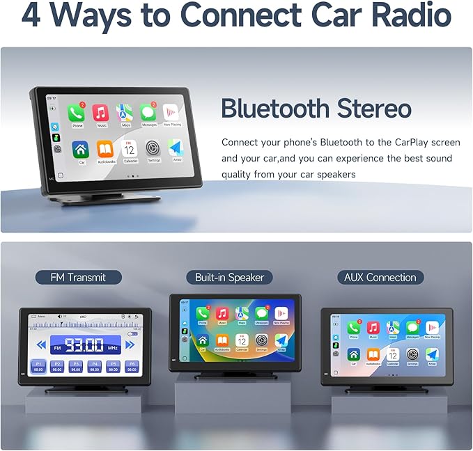 Haudio 7" Portable Car Radio with Wireless Apple CarPlay & Android Auto, Suitable for Almost All Vehicle Types Such as Pickup Trucks, Sedans,Backup Camera|GPS Navigation|Car Accessories