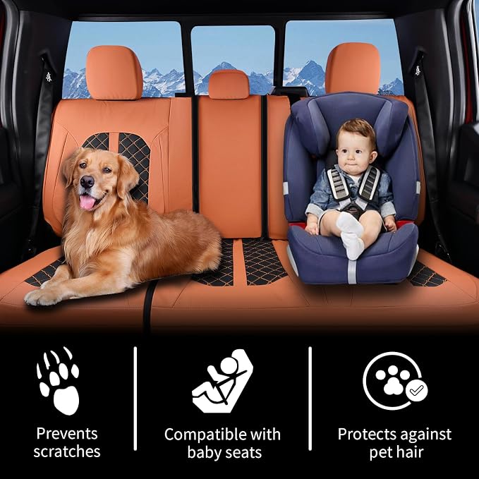 Truckiipa Ford F150 Seat Covers Full Set, Waterproof Automotive Custom Seat Covers for 2015-2026 Ford F150 SuperCrew, 2017-2026 F250 F350 F450 Super Duty Crew Cab, Full Set, Brown&Black