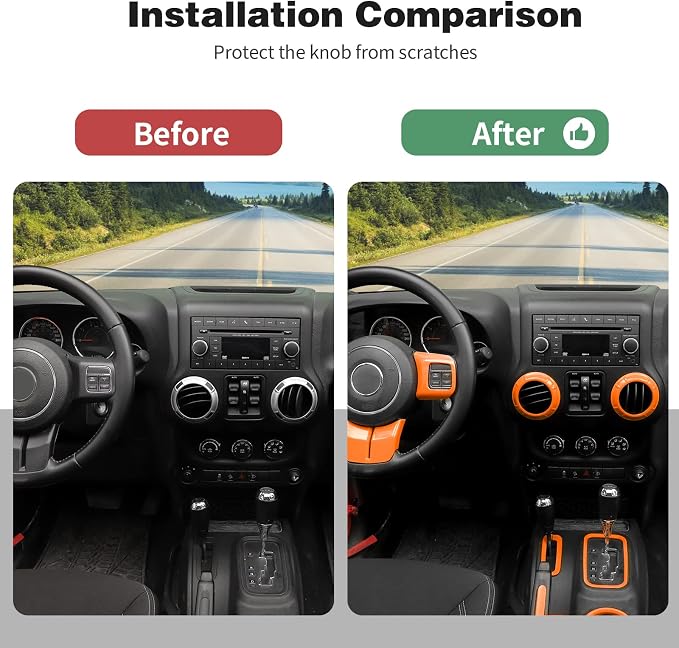 CheroCar 18PCS Interior Trim Kit for Jeep Wrangler JK JKU 2011-2018 4 Door,Steering Button Frame, Air Conditioning Vent Trim Cup Holder Cover,Gear Shift Knobs Frame,Orange…