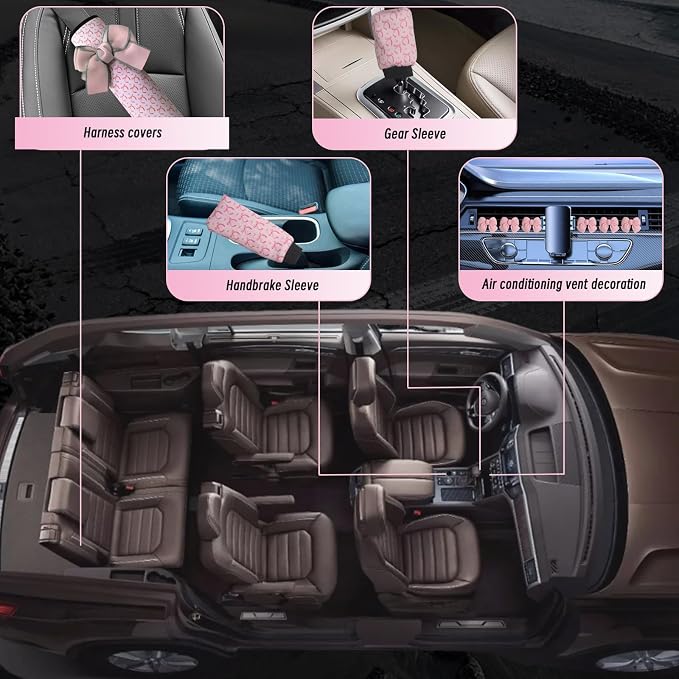 20 PCS Butterfly Car Accessories,Including Steering Wheel Cover,Rearview Mirror Decoration,Etc,Suitable for Sedans,SUVS and Other Models,Cute Car Interior Sets Suitable for Women (Pink)