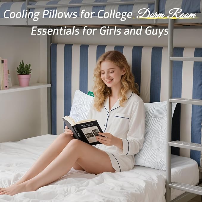 BETU Cooling Pillow Queen Size, Shredded Memory Foam Cool Pillow for Hot Sleepers, Adjustable Firm Soft Support Bed Pillows Perfect for Back Neck Pain and Side Sleeping with Pillow Case Cover, White
