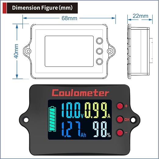 RQG Coulometer,Shunt Monitor,Battery Monitor with Shunt,High Precised DC 8-120V 400A LCD Digital Multimeter Battery Monitor Voltage Current Capacity Indicator,Easy to Read,with USB Power Cable+Shunt