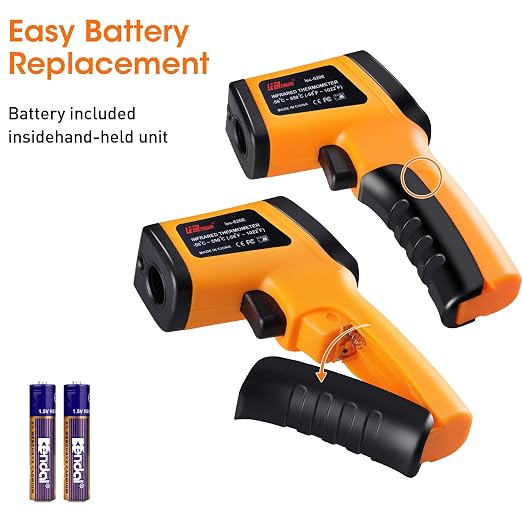 Infrared Thermometer Gun -58°F to 1022°F, Non-Contact Laser Thermometer with LCD Display, Temperature Measurement Gun for Cooking, BBQ, Oven, Adjustable Emissivity
