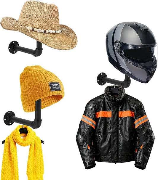 3 PCS Helmet Wall Mount - PSLER Industrial Pipe Helmet Rack,Wig Holder,Hat Display Rack for Motorcycle Helmets,Hats, Baseball and Rugby Helmets
