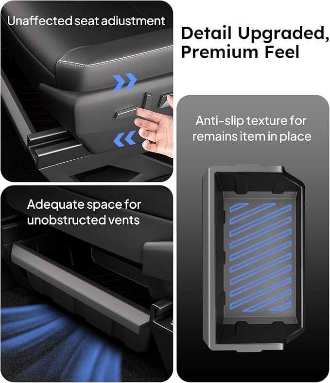 Wigoo Under Seat Storage Box for Tesla Cybertruck, 2 Pack TPE Underseat Storage Tray, Secure No-Slide Installation Design