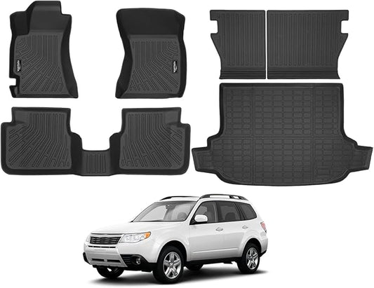 Tongama-Floor Mats for 2009-2013 Subaru Forester, All Weather TPE Floor Liners and Trunk Mat and Backrest Mats Protectors for Subaru Forester Interior Waterproof Accessories