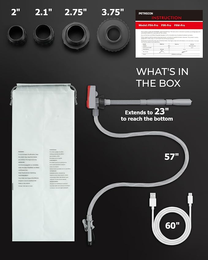 PETASOON Patented Fuel Transfer Pump Battery & USB Powered Operated 3.8GPM Gas Can Electric Pumps Transfer Gasoline Diesel Oil Liquid Water with Auto Stop and Racing Can Adapter(Gas Can Not Included)