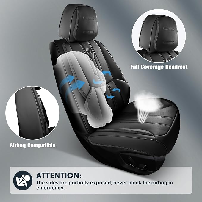 AOOG Seat Covers Custom Fit for Dodge Ram 1500/2500/3500 2002-2025 Faux Leather Seat Cover Set Compatible with Crew, Regular, Quad, Mega Cab, Car Truck Cushions (Black, Curved Rear, Full Set)