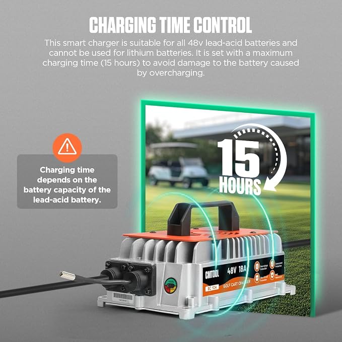 CMTOOL 48V 18AMP Golf Cart Battery Charger for Yamaha G19 G22, Smart Automatic Trickle Charger, 2-Pin Plug, IP67 Waterproof, for 48V Lead Acid Batteries G19-G22