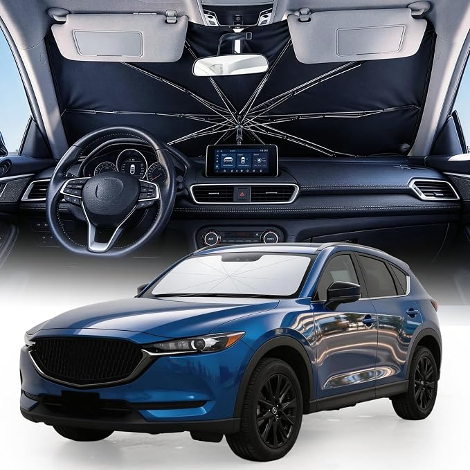 Weektic Custom Windshield Sun Shade Umbrella for Mazda CX-5 2017-2026, [Double Thickened Ice Crystal Coating] Sun & Heat Protection, Keep Vehicle Cool & Protect Interior