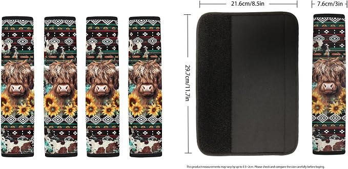 Highland Cow Print Automotive Car Seat Cover Full Set of 9, Breathable Stretchy Car Front Seats Rear Seats Cover with Steering Wheel Cover Seat Belt Pads Universal Car Accessories