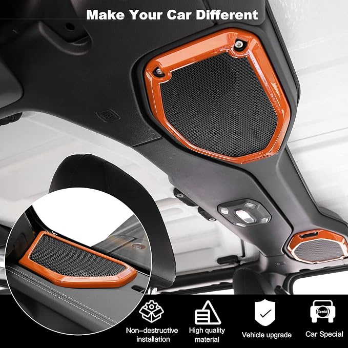 RT-TCZ A Pillar Speaker Trim Cover & Roof Speaker Audio Trim Cover Ring Kit Decoration Interior Accessories for Jeep Wrangler JL JLU & Gladiator JT 2018-2022,Orange