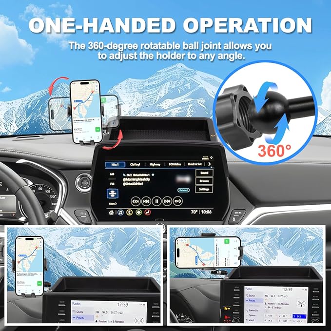 Car Phone Holder Compatible with Chevy Blazer 2023 2024 2025 Accessories 10.2-Inch Screen Fixed Clip, Cell Phone Mount with Dash Tray Center Console Organizer Hands-Free 360° Rotation