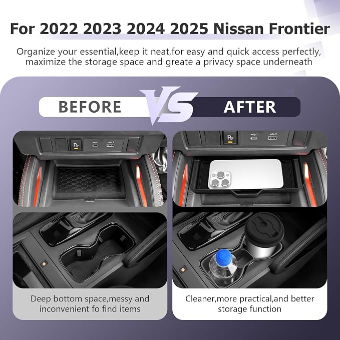 LUWU 2025 2026 Frontier Accessories for 2022 2023 2024 2025 2026 Frontier S/SV/Pro-X/Pro-4X/SL Accessories Front Center Console Tray, Center Console Cup Holder Black 2-Pack