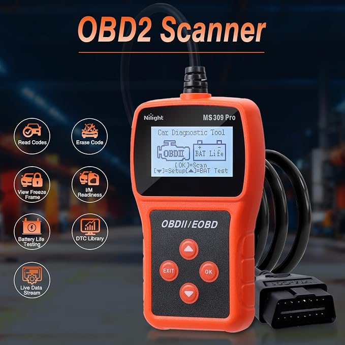 Nilight MS309pro Classic Universal OBD2 Scanner - Upgraded 2.4" Screen Car Engine Fault Code Reader - Reliable CAN Diagnostic Scan Tool to Read and Clear Error Codes Fast, All Vehicles After 1996