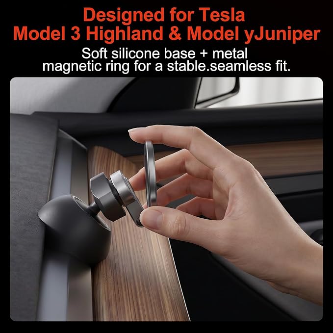 YONZEE Magnetic Phone Mount Compatible with 2020-2024 Tesla Model Y and 2016-2023 Model 3, Dashboard Ball Joint Base, Strong Magnetic Ring, 360° Rotation
