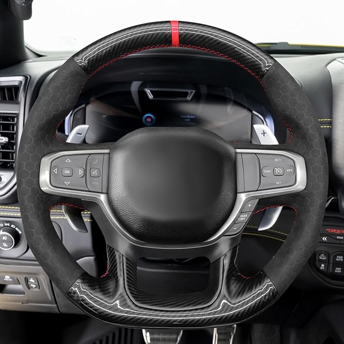 MEWANT Steering Wheel Covers for Dodge Ram 1500 TRX 2021-2024 Hand-Stitched Steering Wheel Wrap