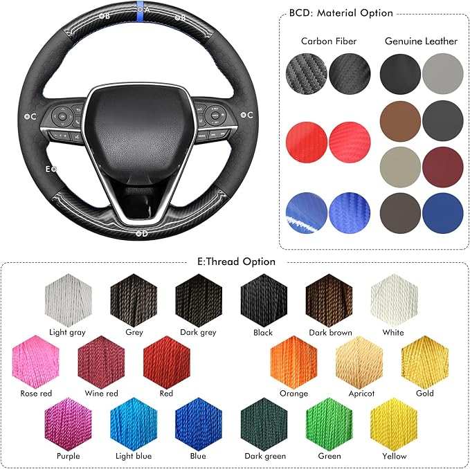 MEWANT Steering Wheel Cover for Toyota RAV4 2019-2024/Camry 2018-2024/Corolla 2020-2024/Avalon 2019-2022 Hand-Stitched Steering Wheel Wrap