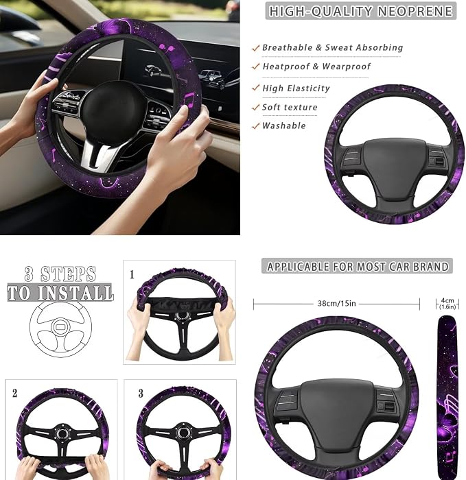 8 Pcs Music Butterfly Car Seat Covers Full Set Car Accessories for Women Front Seat Cover Steering Wheel Armrest Cover Seat Belt Cover for Auto SUV Interior Decoration