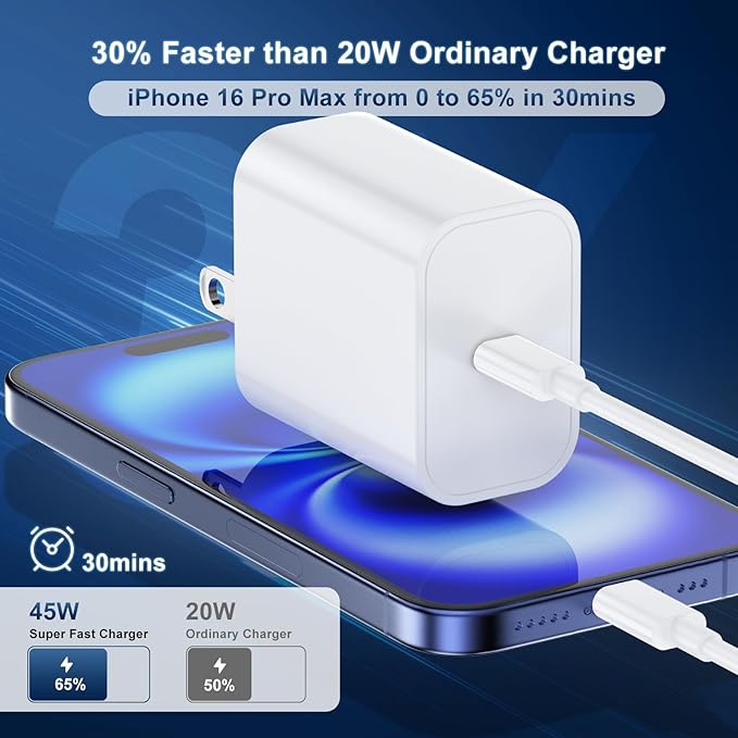 45W Fast Charger for iPhone 16 15 Charger Fast Charging 2Pack, 6+9ft USBC to USBC Cable Cord &45W Type C Block for iPhone 16 Pro Max/16 Pro/15 Pro Max/15 Pro/16 Plus/15 Plus/iPad Pro/Air/Mini