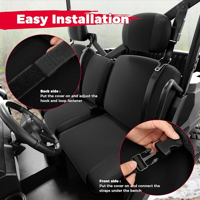 KEMIMOTO UTV Seat Covers Black Split Bench Compatible with Can Am Defender | Scratch-resistant 1680D oxford fabric, Waterproof,Easy to Clean, hook and loop,w/Headrest Cover Front Two Doors Split Bench