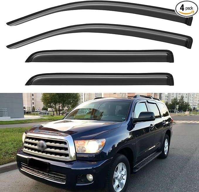 Window Visors Rain Guards for 2008-2022 Toyota Sequoia, Out-Channel Window Vent Wind Deflectors Visors Shades for 08-22 Sequoia