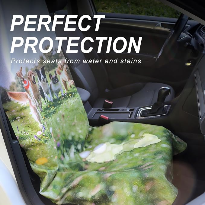 Car Seat Cover Protector Front Seats,for Gym Workout,Running,Swimming,Beach and Hiking,Waterproof Sweat Towel Bucket Seat Covers for Cars SUV Trucks (Dog Print, 1Pcs)