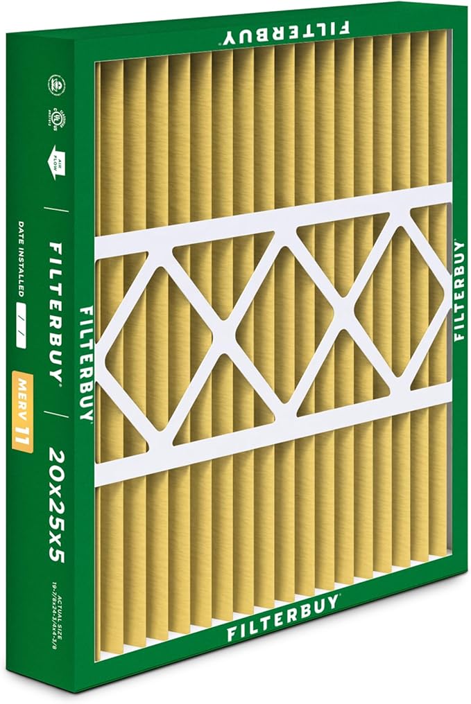 Filterbuy 20x25x5 Air Filter MERV 11 Superior Pet & Allergy Defense (1-Pack), Pleated HVAC AC Furnace Filters for Honeywell FC100A1037, Lennox X6673, and More (Actual Size: 19.88 x 24.75 x 4.38)