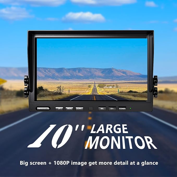 ZEROXCLUB 1080P Wireless Backup Camera System with 10 Inch DVR 3 Split Monitor, IP69 Waterproof Stable Signal Record Wireless 1 Rear and 2 Side View Cameras for RV Truck Trailer Camper (BW103SL-M)