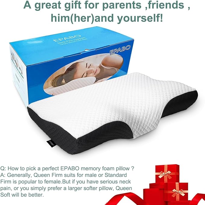 EPABO Contour Memory Foam Pillow Orthopedic Sleeping Pillows, Ergonomic Cervical Pillow for Neck Pain - for Side Sleepers, Back and Stomach Sleepers, Free Pillowcase Included (Soft & Queen Size)