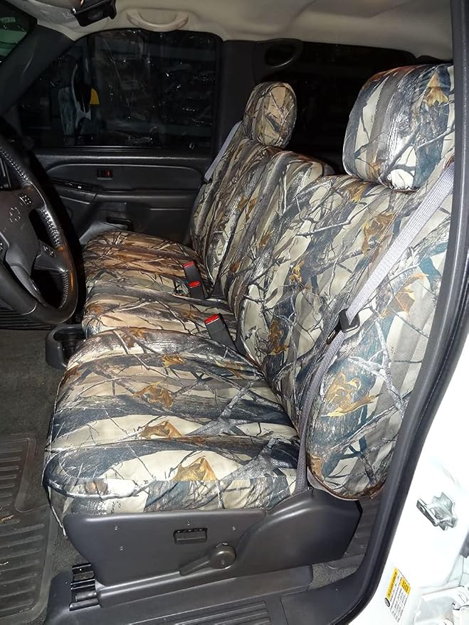 Durafit Seat Covers, SAC Camo Seat Covers for 2003-2007 Chevy Silverado, Suburban and GMC Sierra, Front 40/20/40 with Seat Belts in Top. Electric Driver seat