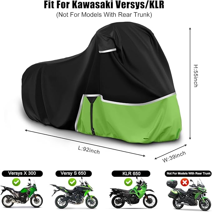Waterproof Motorcycle Cover Replace for Kawasaki KLR 650 Versys X300 650 Without Trunk Models, 420D Oxford Cloth Motorcycle Cover for Snow Rain Dust Protection